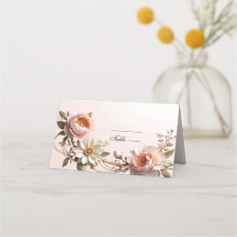Sierlijke roze en witte bloemen placecard plaatskaartje