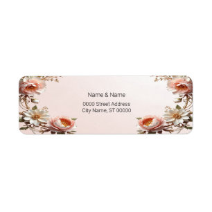 Sierlijke roze en witte bloemen retouradres etiket