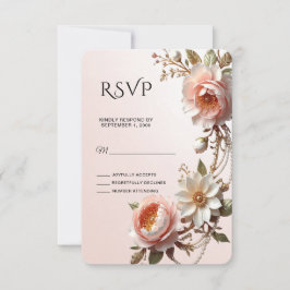 Sierlijke roze en witte bloemen RSVP kaart