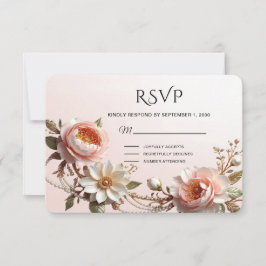 Sierlijke roze en witte bloemen RSVP kaart