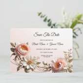 Sierlijke Roze en Witte Bloemen Save The Date (Staand voorkant)