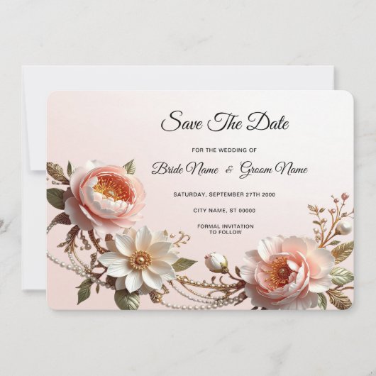 Sierlijke Roze en Witte Bloemen Save The Date (Voorkant)