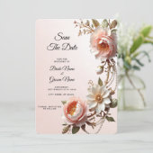 Sierlijke Roze en Witte Bloemen Save The Date (Staand voorkant)