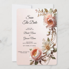 Sierlijke Roze en Witte Bloemen Save The Date