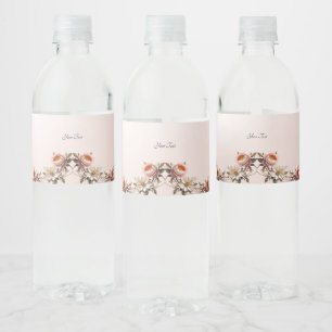Sierlijke roze en witte bloemen waterfles etiket