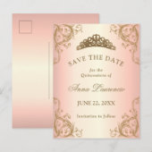 Sierlijke Roze Gouden Quinceanera Save The Date Briefkaart (Voorkant / Achterkant)