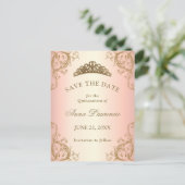 Sierlijke Roze Gouden Quinceanera Save The Date Briefkaart (Staand voorkant)