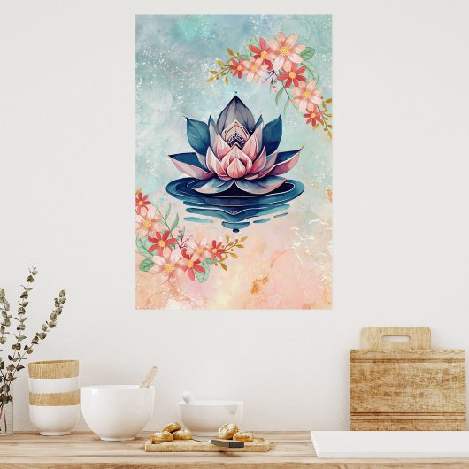 Sierlijke Roze Groene Zuiverheid Lotus Poster (Keuken)