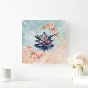 Sierlijke Roze Lotus Zuiverheid Vierkante Klok