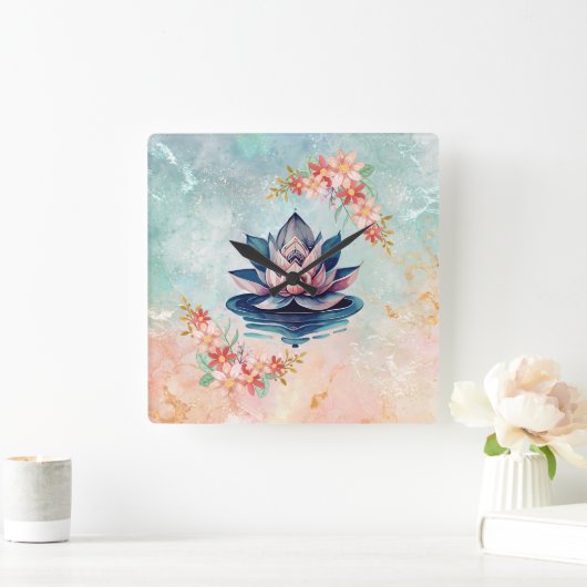 Sierlijke Roze Lotus Zuiverheid Vierkante Klok (Huis)