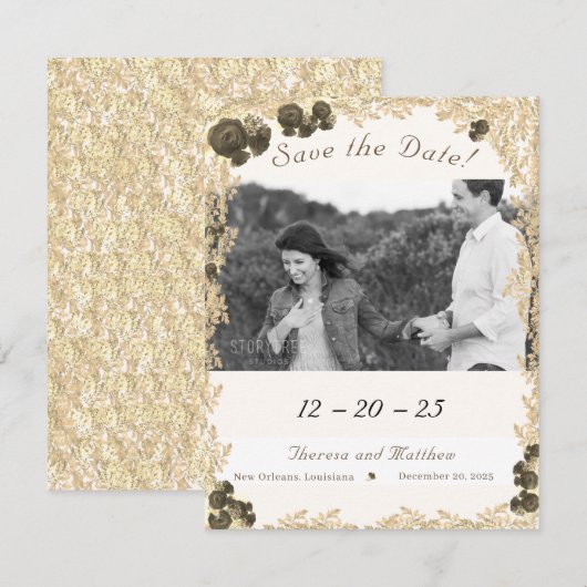 Sierlijke Rozen Save The Date Kaart (Voorkant / Achterkant)