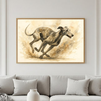 Sierlijke Running Greyhound Waterverf Portret Poster
