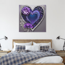 Sierlijke saffier & amethist hart fantasie AI kuns Canvas Afdruk