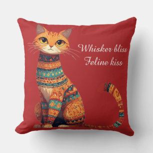 Sierlijke Sieraardkat met Bloemen Boho Kunst Kussen