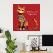 Sierlijke Sierkat met Bloemen Boho Kunst Poster (Thuiskantoor)