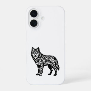Sierlijke Stamwolf met Decoratieve Krullen iPhone 16 Hoesje