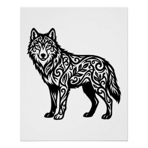Sierlijke Stamwolf met Decoratieve Krullen Perfect Poster