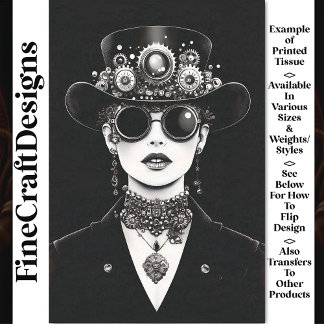 Sierlijke Steampunk Vrouw Monochroom AC5 Découpage Tissuepapier