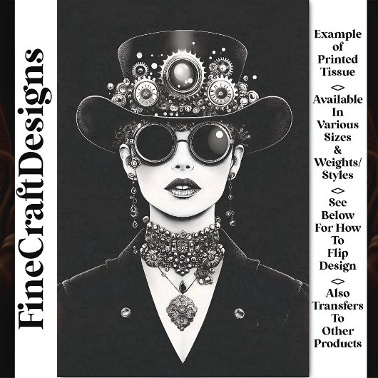 Sierlijke Steampunk Vrouw Monochroom AC5 Découpage Tissuepapier