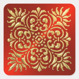 Sierlijke sticker met reliëflook in rood en goud
