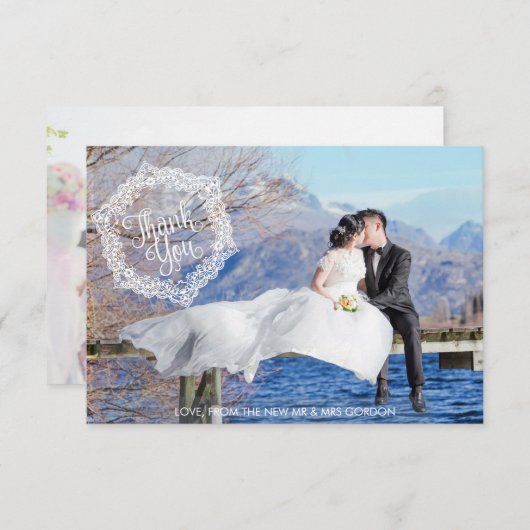 Sierlijke stijlvolle 2 foto bruiloft dank u kaart (Voorkant / Achterkant)
