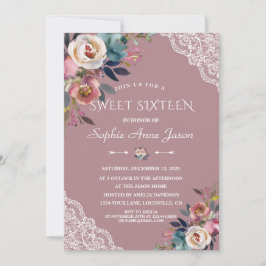 Sierlijke Stof Blauw Roze Bloemen Sweet Sixteen Kaart
