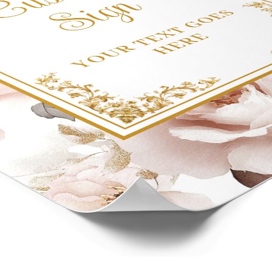 Sierlijke stoffige roze bloemen gouden accenten op poster (Hoek)