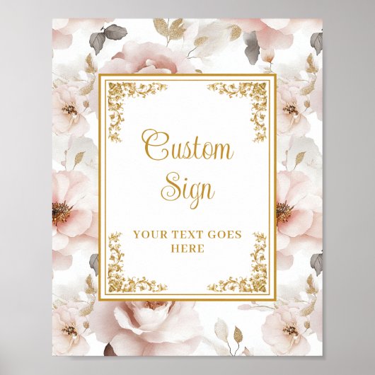Sierlijke stoffige roze bloemen gouden accenten op poster (Voorkant)