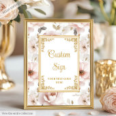 Sierlijke stoffige roze bloemen gouden accenten op poster