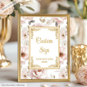 Sierlijke stoffige roze bloemen gouden accenten op poster