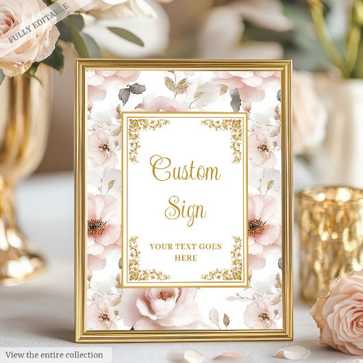 Sierlijke stoffige roze bloemen gouden accenten op poster