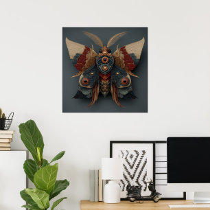 Sierlijke symmetrische 3D-mot met gouden accenten Poster