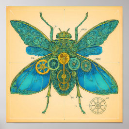 Sierlijke Technische Diagram: Steampunk Insect Poster