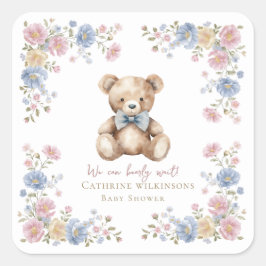 Sierlijke Teddybeer Bloemige Baby Shower Sticker