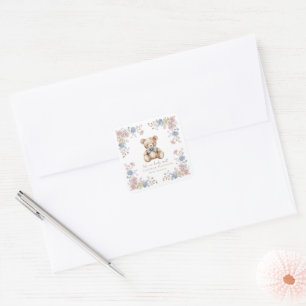 Sierlijke Teddybeer Bloemige Baby Shower Sticker