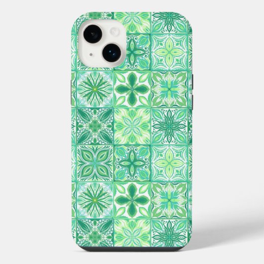 Sierlijke tegels in groen en wit iPhone hoesje (Achterkant)