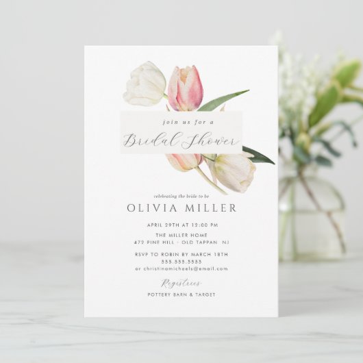 sierlijke tulpen bruids douche uitnodiging (Staand voorkant)