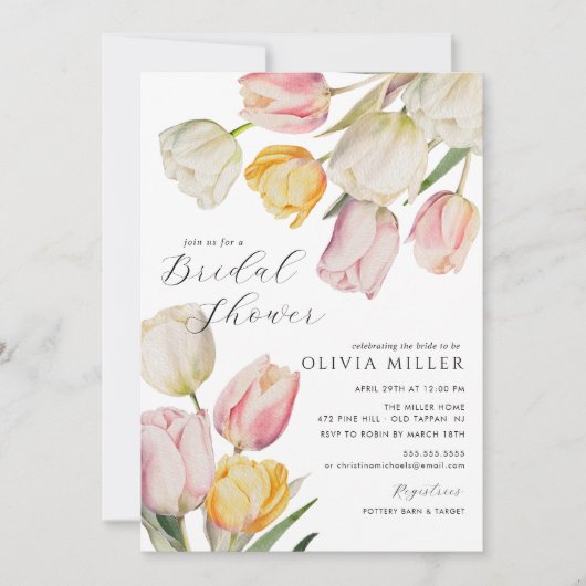 sierlijke tulpen bruids douche uitnodiging (Voorkant)