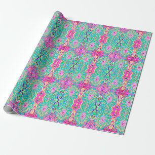 Sierlijke Turkooisgroene en Heet Roze Dahlia Bloem Cadeaupapier