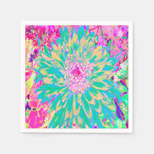 Sierlijke Turkooisgroene en Heet Roze Dahlia Bloem Servet