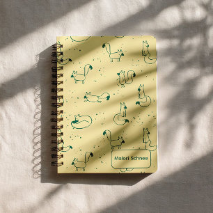 Sierlijke Turquoise Doodle Vossen op Boter Geel Notitieboek