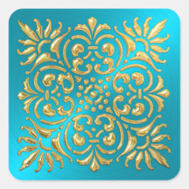 Sierlijke turquoise en goud geprägte sticker