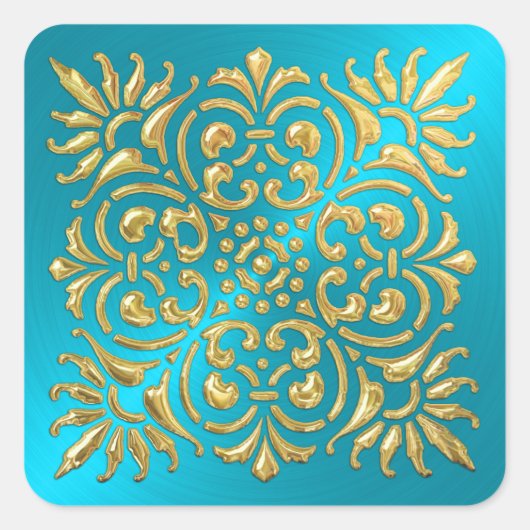 Sierlijke turquoise en goud geprägte sticker (Voorkant)