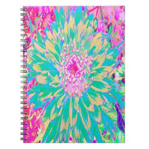 Sierlijke Turquoise Groene en Heet Roze Dahlia Blo Notitieboek