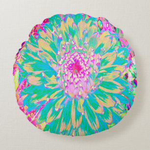 Sierlijke Turquoise Groene en Heet Roze Dahlia Blo Rond Kussen