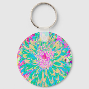 Sierlijke Turquoise Groene en Heet Roze Dahlia Blo Sleutelhanger