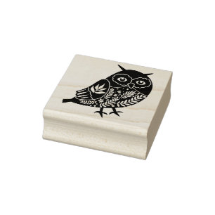 Sierlijke Uil Houten Rubberen Kunststempel Rubberstempel