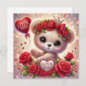 Sierlijke Valentijn teddybeer met rood hart Feestdagenkaart (Voorkant / Achterkant)