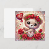 Sierlijke Valentijnsdag teddybeer met rood hart Feestdagenkaart (Voorkant / Achterkant)
