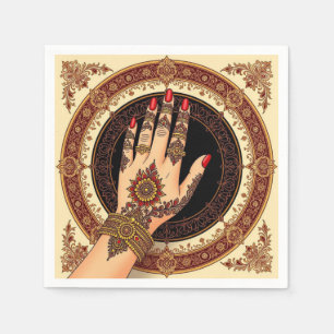 Sierlijke versierde Mehndi Henna-handontwerp Servet